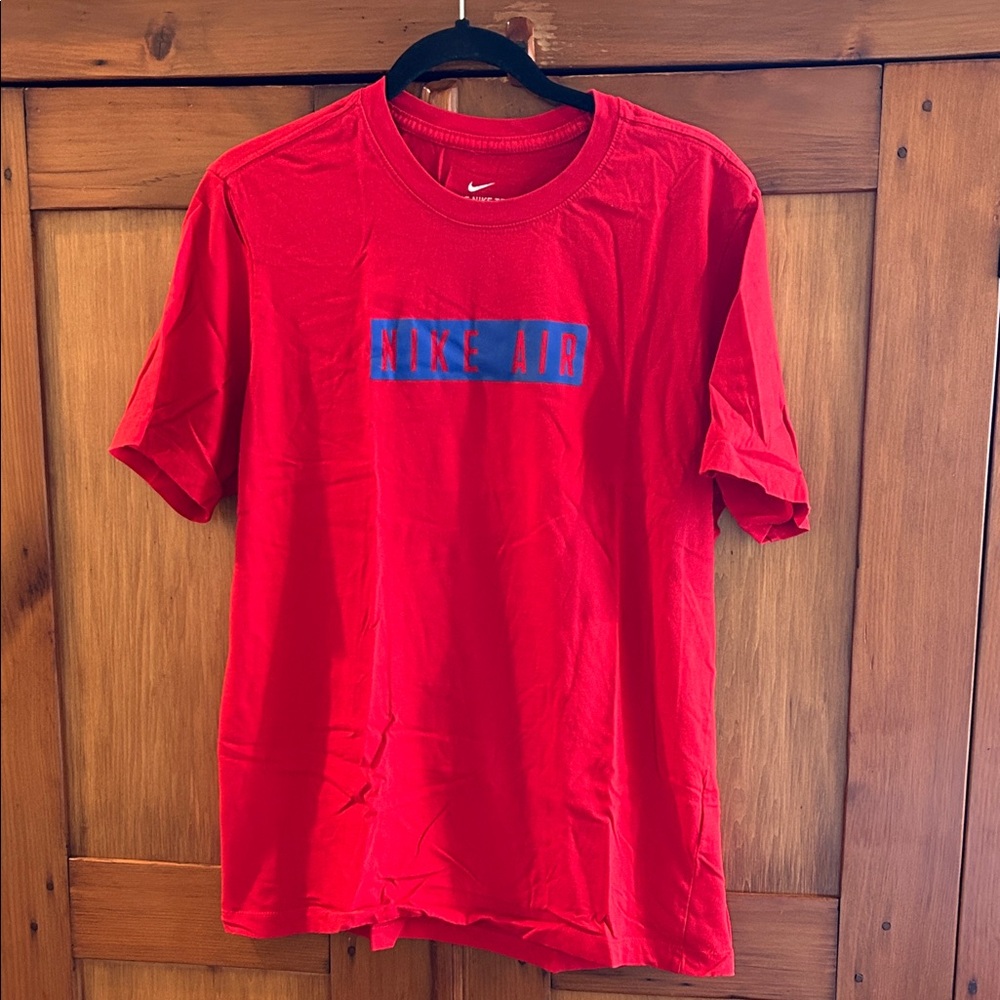 Nike Air Red T-Shirt with Blue Logo, 100% Cotton, Size L
